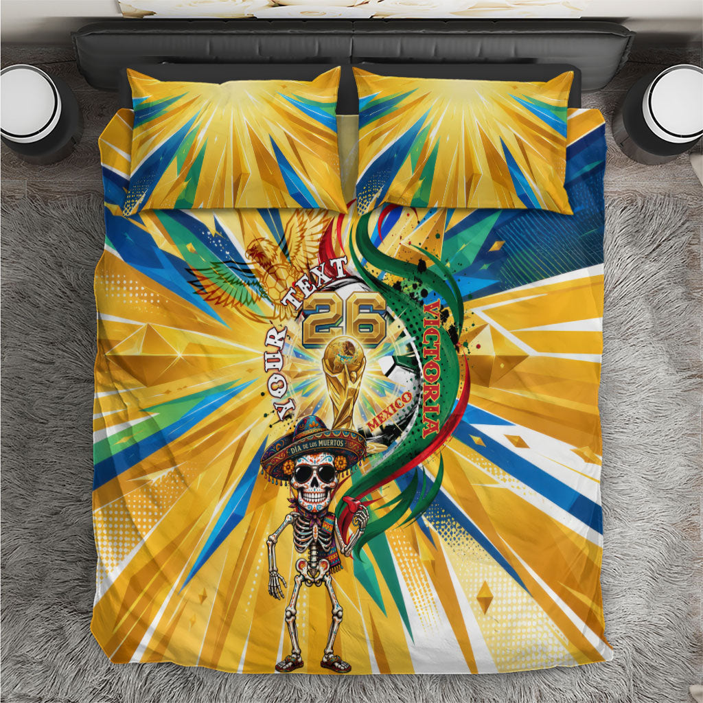 Personalized Mexico Football Victoria Sugar Skull Bedding Set Dia De Los Muertos Cultural Art Sunburst