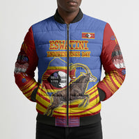 Eswatini Independence Day Bomber Puffer Jacket Sable Antelope - Aloe Succulent - Flag Shield