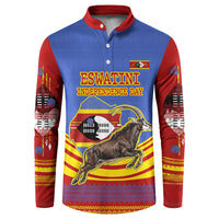 Eswatini Independence Day Button Sweatshirt Sable Antelope - Aloe Succulent - Flag Shield
