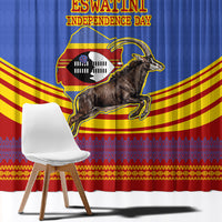Eswatini Independence Day Window Curtain Sable Antelope - Aloe Succulent - Flag Shield