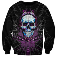 Black unisex sweatshirt with detailed neon skull face and purple circuit lines