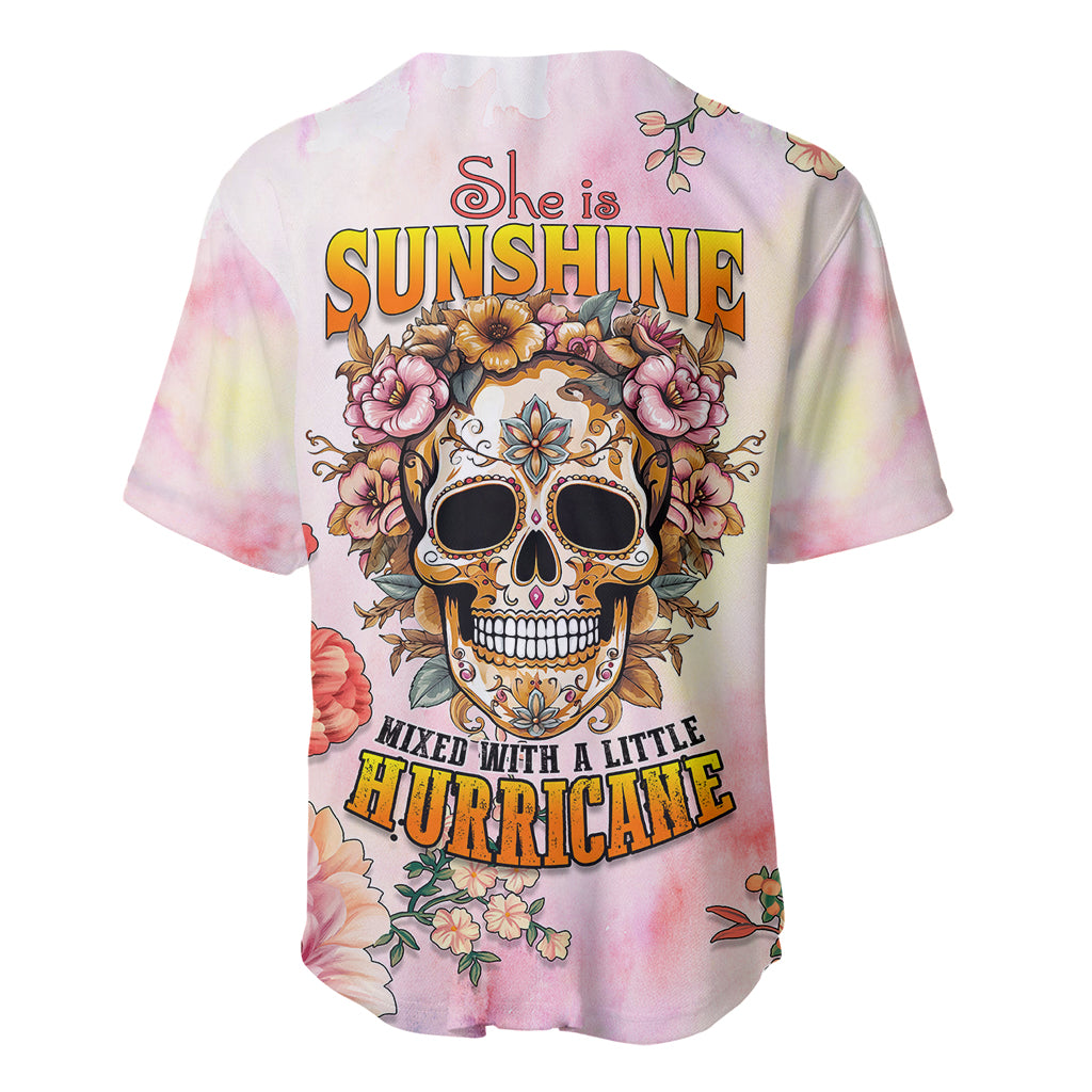 Flower Skull Baseball Jersey She Is Sunshine Mixed With A Little Hurricane - Wonder Print Shop