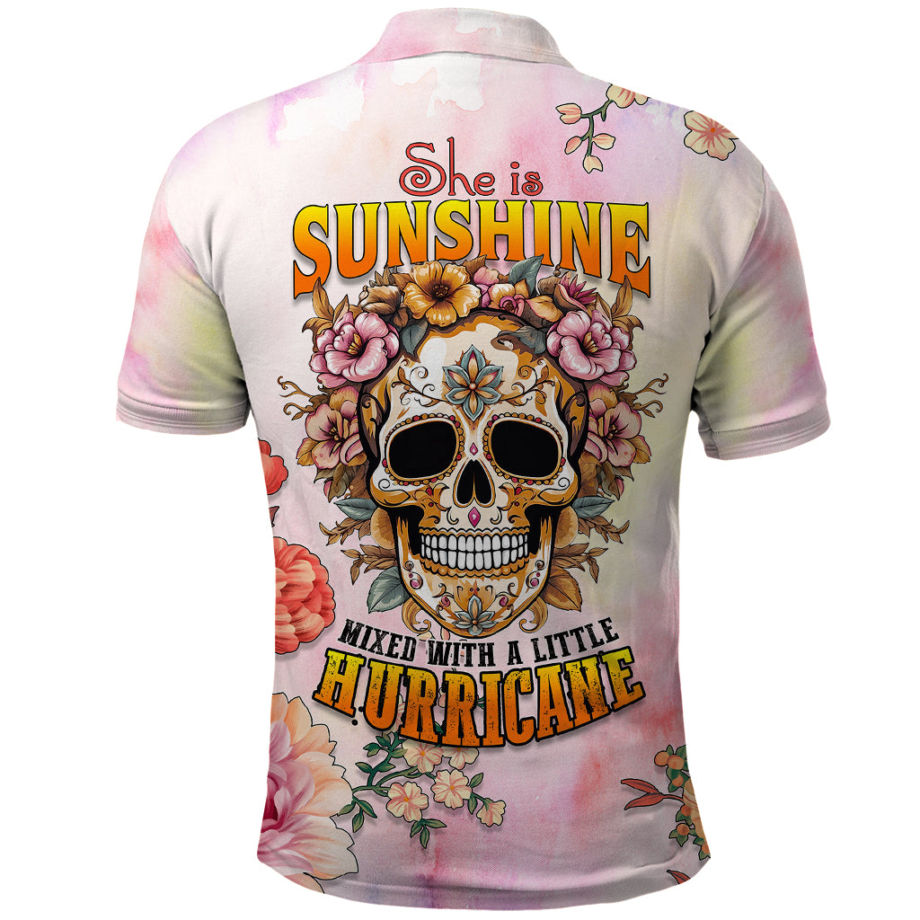 Flower Skull Polo Shirt She Is Sunshine Mixed With A Little Hurricane - Wonder Print Shop