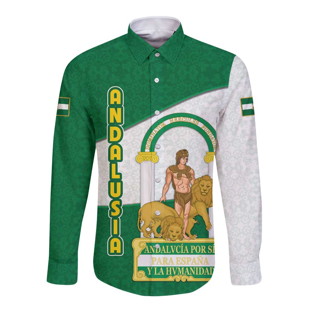 Andalusia Flag Long Sleeve Button Shirt Autonomous Community of Spain - Wonder Print Shop