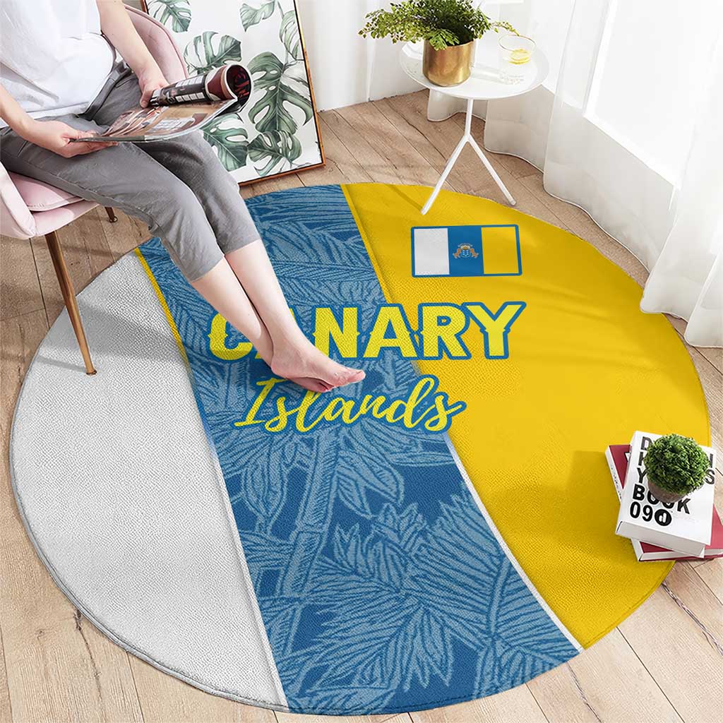 Round carpet with Canary Islands flag design in blue, yellow, and textured center