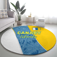 Round carpet featuring the blue-and-yellow Canary Islands flag with CANARY Islands text