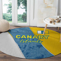 Round carpet with Canary Islands flag graphic in blue and yellow, curved border