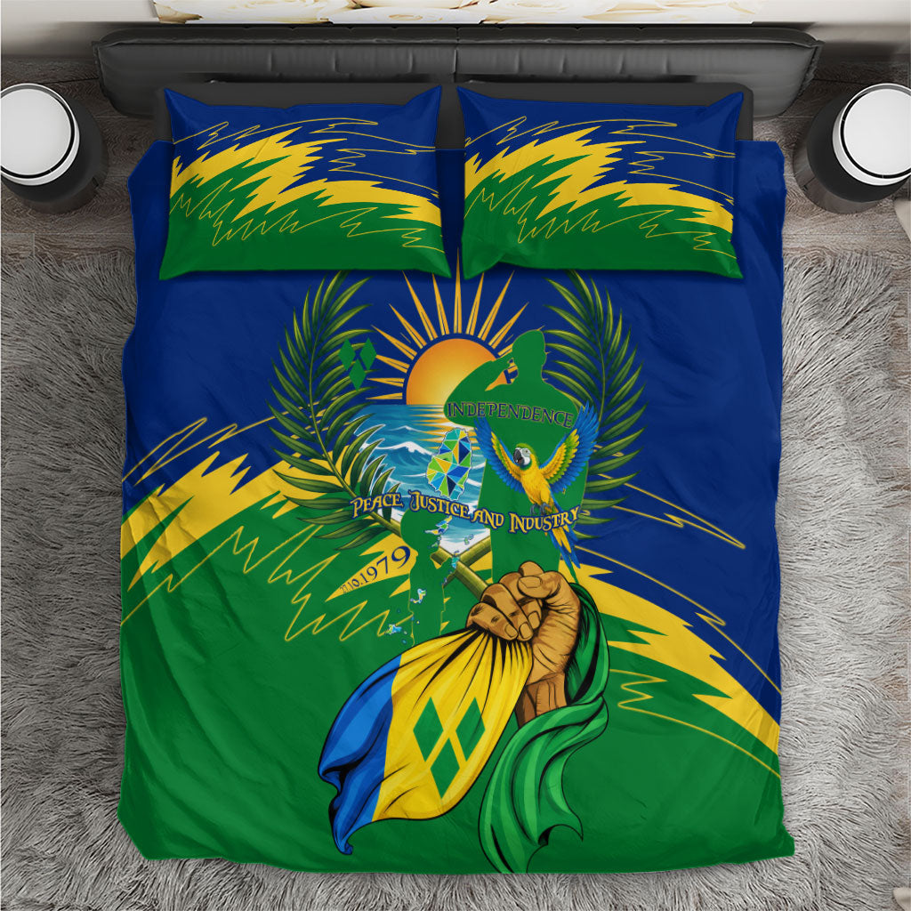 Saint Vincent and the Grenadines Independence Day Bedding Set Caribbean Flag Parrot Hairouna Pride
