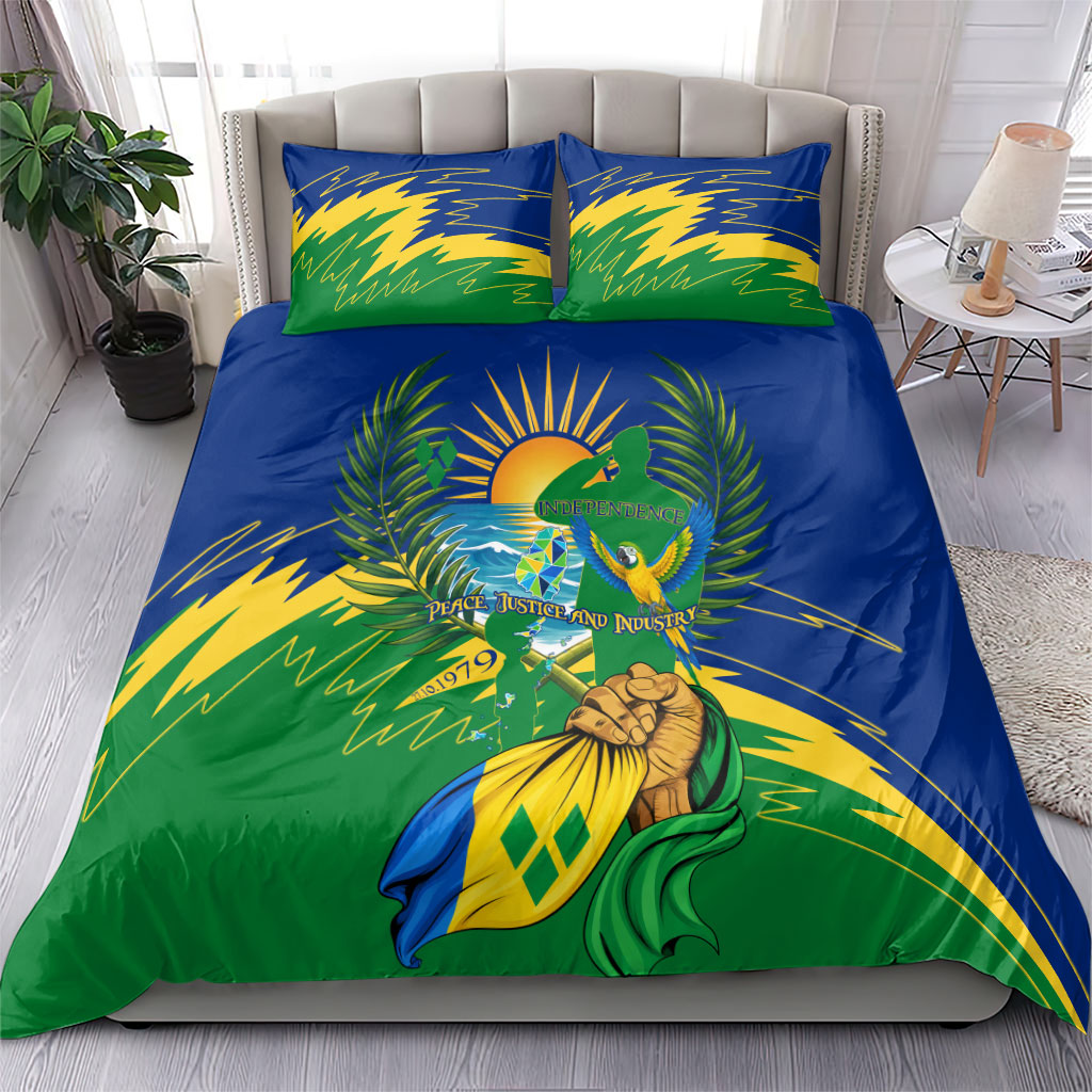 Saint Vincent and the Grenadines Independence Day Bedding Set Caribbean Flag Parrot Hairouna Pride