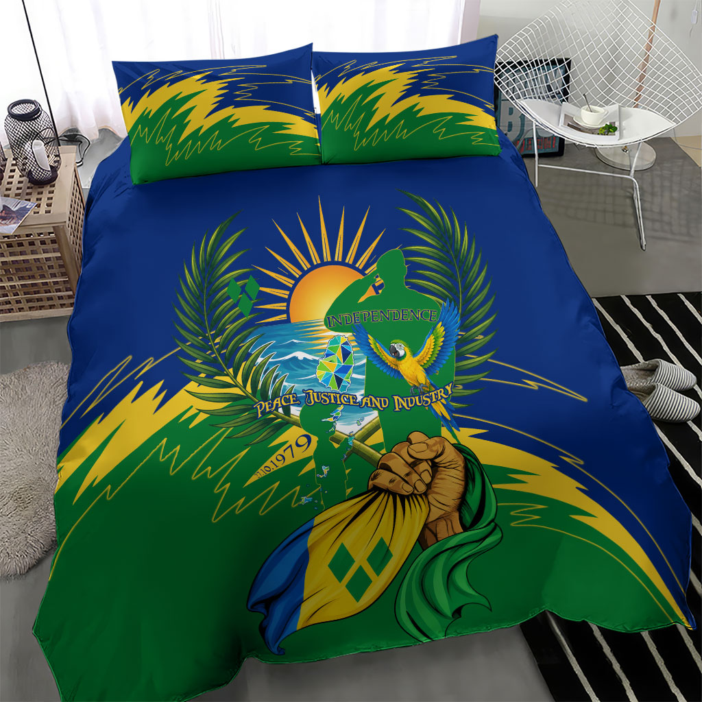 Saint Vincent and the Grenadines Independence Day Bedding Set Caribbean Flag Parrot Hairouna Pride