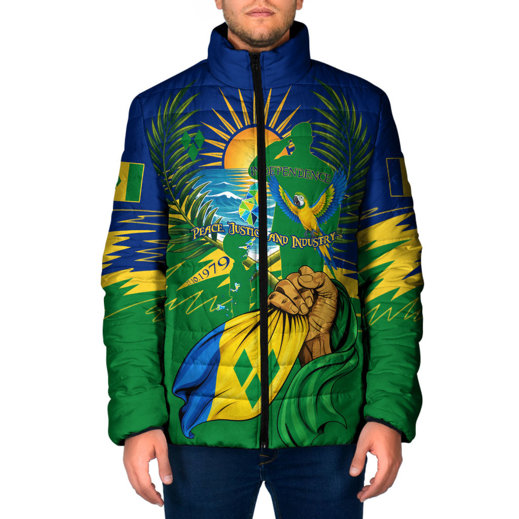 Saint Vincent and the Grenadines Independence Day Padded Jacket Caribbean Flag Parrot Hairouna Pride