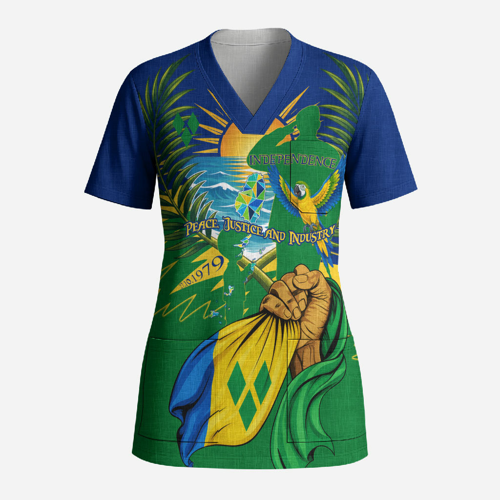 Saint Vincent and the Grenadines Independence Day Scrub Top Caribbean Flag Parrot Hairouna Pride