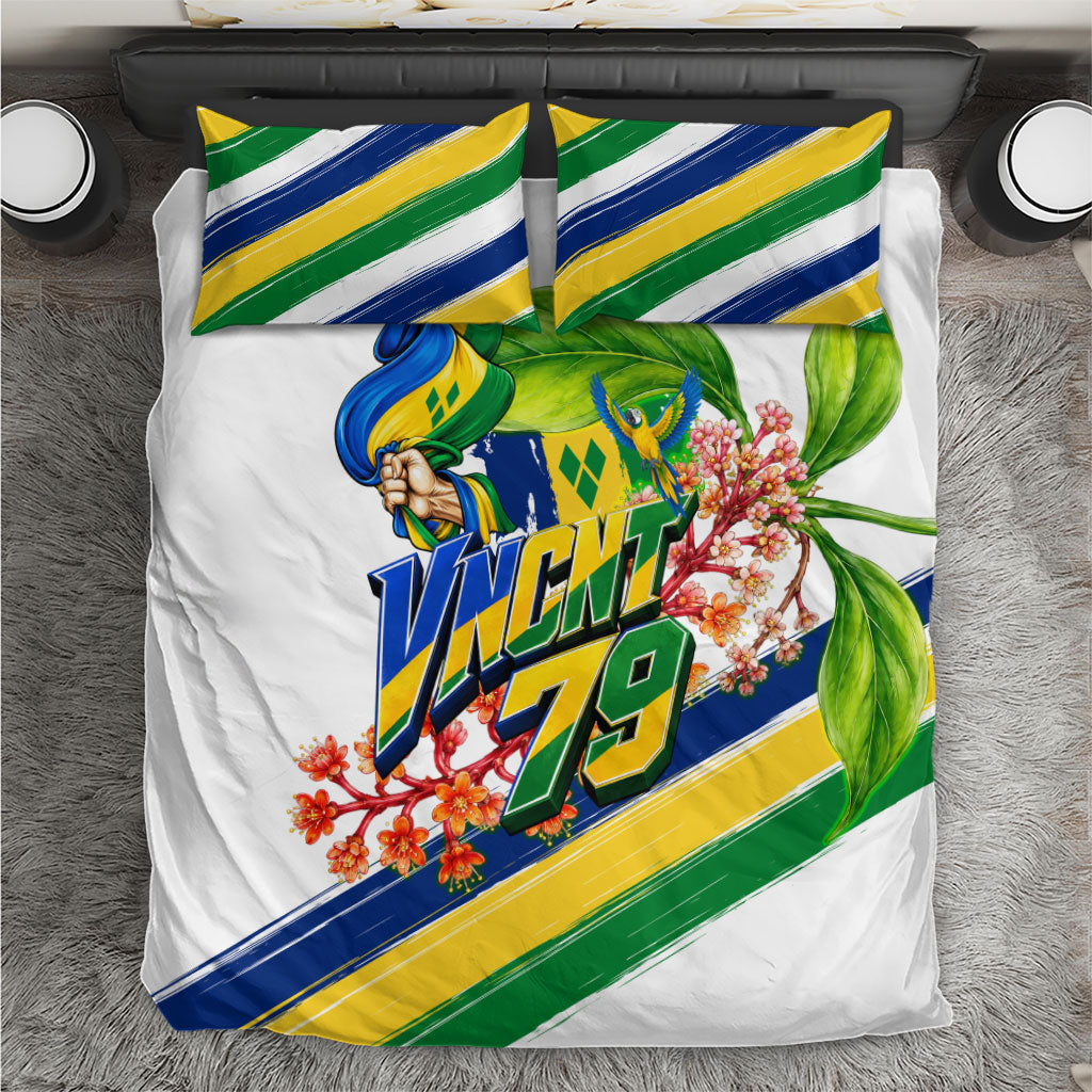 Saint Vincent and the Grenadines Independence Day Bedding Set One Nation One People Vincy Flag Floral
