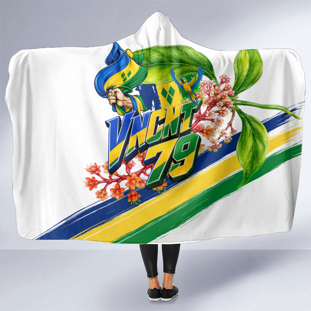 Saint Vincent and the Grenadines Independence Day Hooded Blanket One Nation One People Vincy Flag Floral