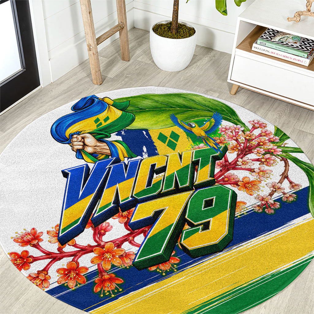 Saint Vincent and the Grenadines Independence Day Round Carpet One Nation One People Vincy Flag Floral