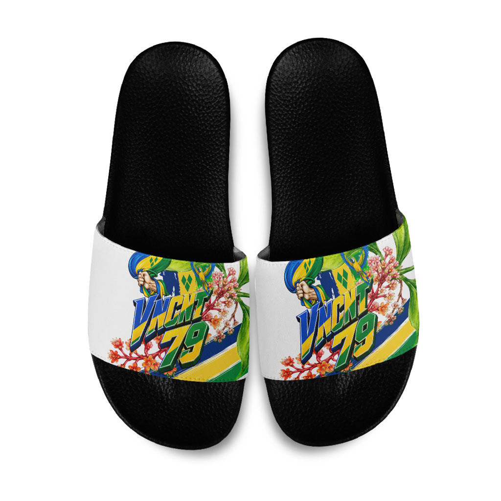 Saint Vincent and the Grenadines Independence Day Slide Sandals One Nation One People Vincy Flag Floral