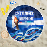 Central America Independence Rise Together Beach Blanket Blue White Flag Map Crest Torch Independence Day