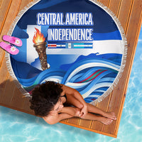 Central America Independence Rise Together Beach Blanket Blue White Flag Map Crest Torch Independence Day