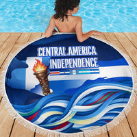 Central America Independence Rise Together Beach Blanket Blue White Flag Map Crest Torch Independence Day