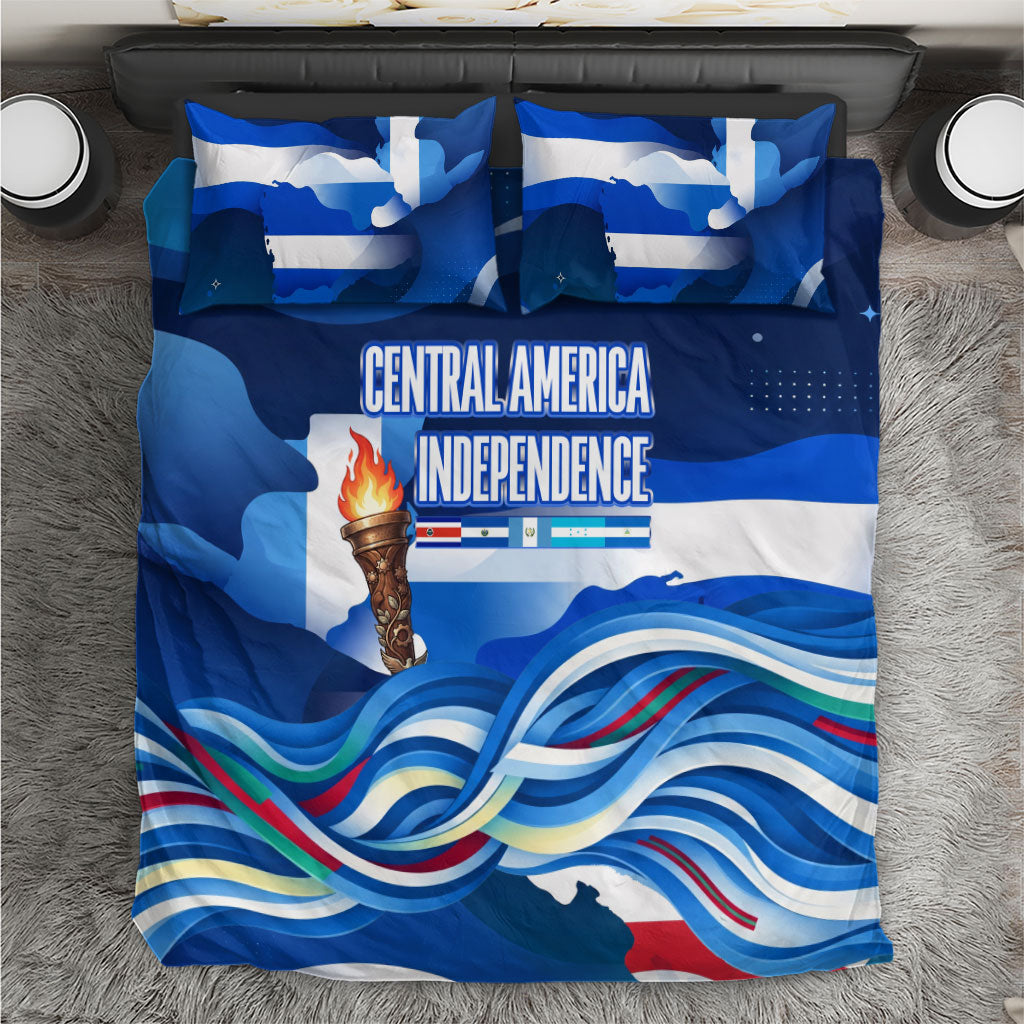 Central America Independence Rise Together Bedding Set Blue White Flag Map Crest Torch Independence Day