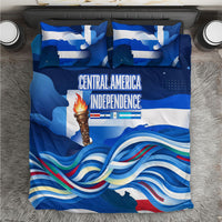 Central America Independence Rise Together Bedding Set Blue White Flag Map Crest Torch Independence Day
