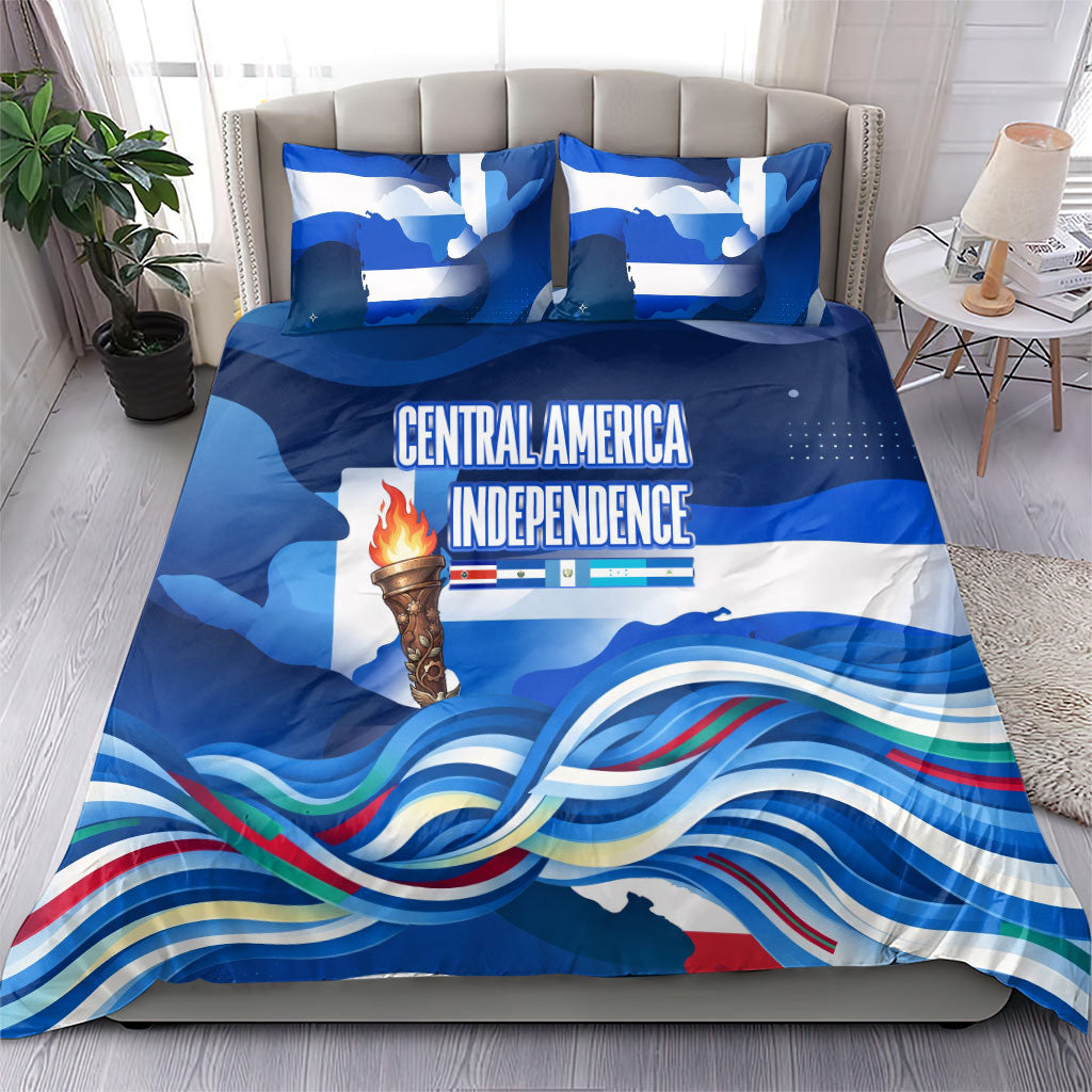 Central America Independence Rise Together Bedding Set Blue White Flag Map Crest Torch Independence Day