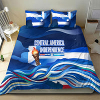 Central America Independence Rise Together Bedding Set Blue White Flag Map Crest Torch Independence Day