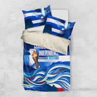 Central America Independence Rise Together Bedding Set Blue White Flag Map Crest Torch Independence Day
