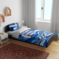 Central America Independence Rise Together Bedding Set Blue White Flag Map Crest Torch Independence Day