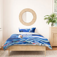 Central America Independence Rise Together Bedding Set Blue White Flag Map Crest Torch Independence Day