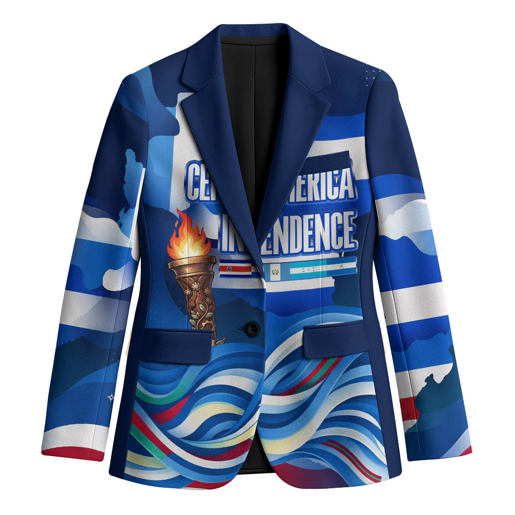 Central America Independence Rise Together Blazer Blue White Flag Map Crest Torch Independence Day