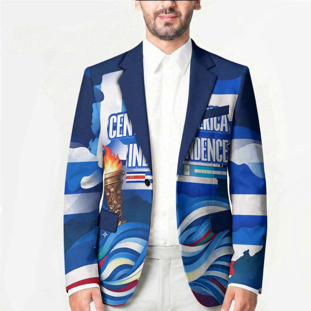Central America Independence Rise Together Blazer Blue White Flag Map Crest Torch Independence Day