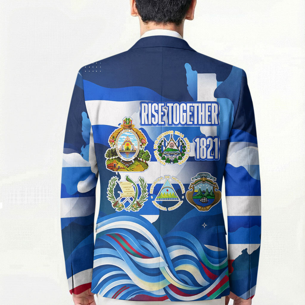 Central America Independence Rise Together Blazer Blue White Flag Map Crest Torch Independence Day