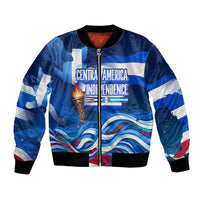 Central America Independence Rise Together Bomber Jacket Blue White Flag Map Crest Torch Independence Day