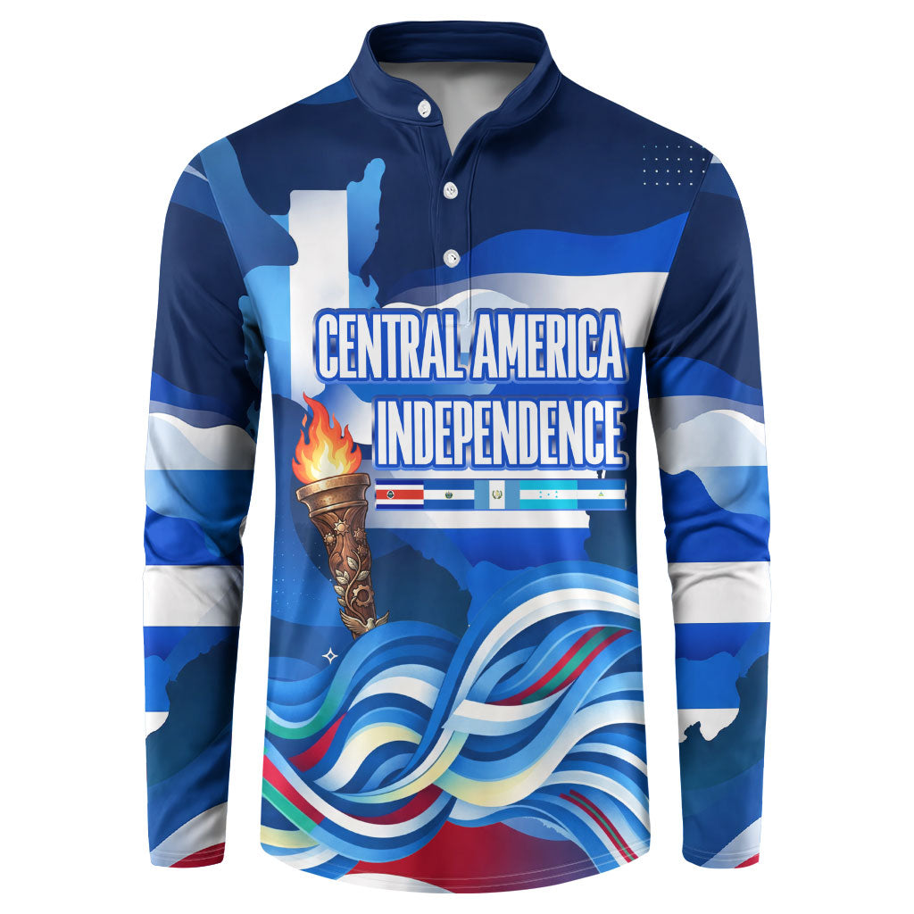 Central America Independence Rise Together Button Sweatshirt Blue White Flag Map Crest Torch Independence Day