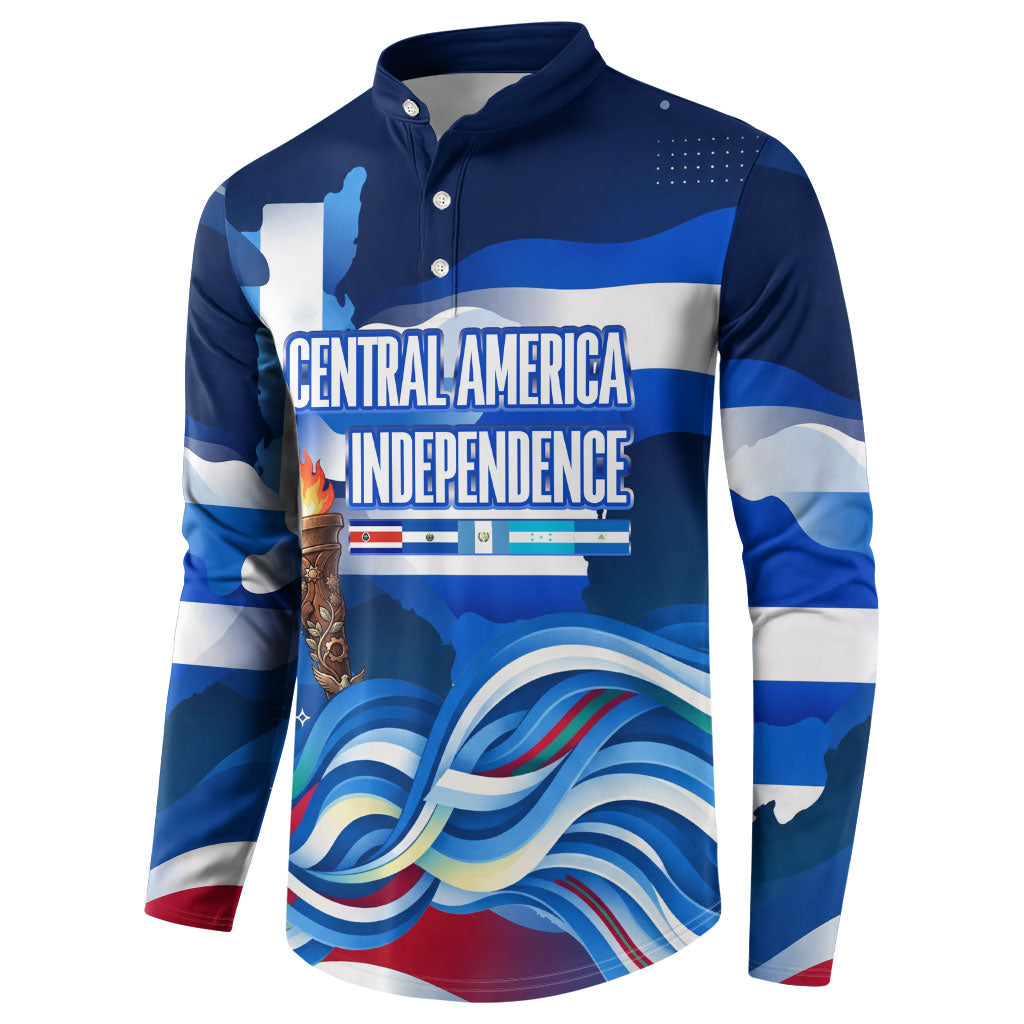 Central America Independence Rise Together Button Sweatshirt Blue White Flag Map Crest Torch Independence Day