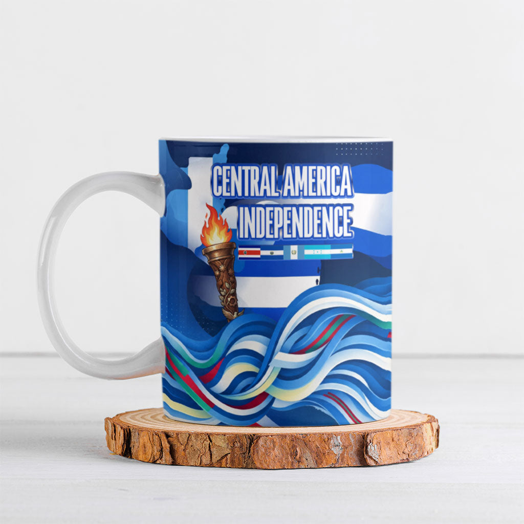 Central America Independence Rise Together Ceramic Mug Blue White Flag Map Crest Torch Independence Day