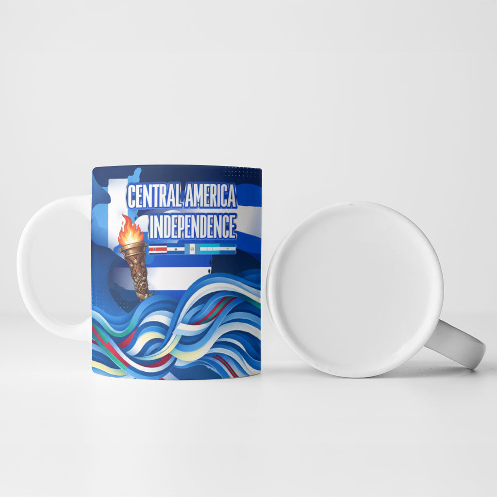 Central America Independence Rise Together Ceramic Mug Blue White Flag Map Crest Torch Independence Day