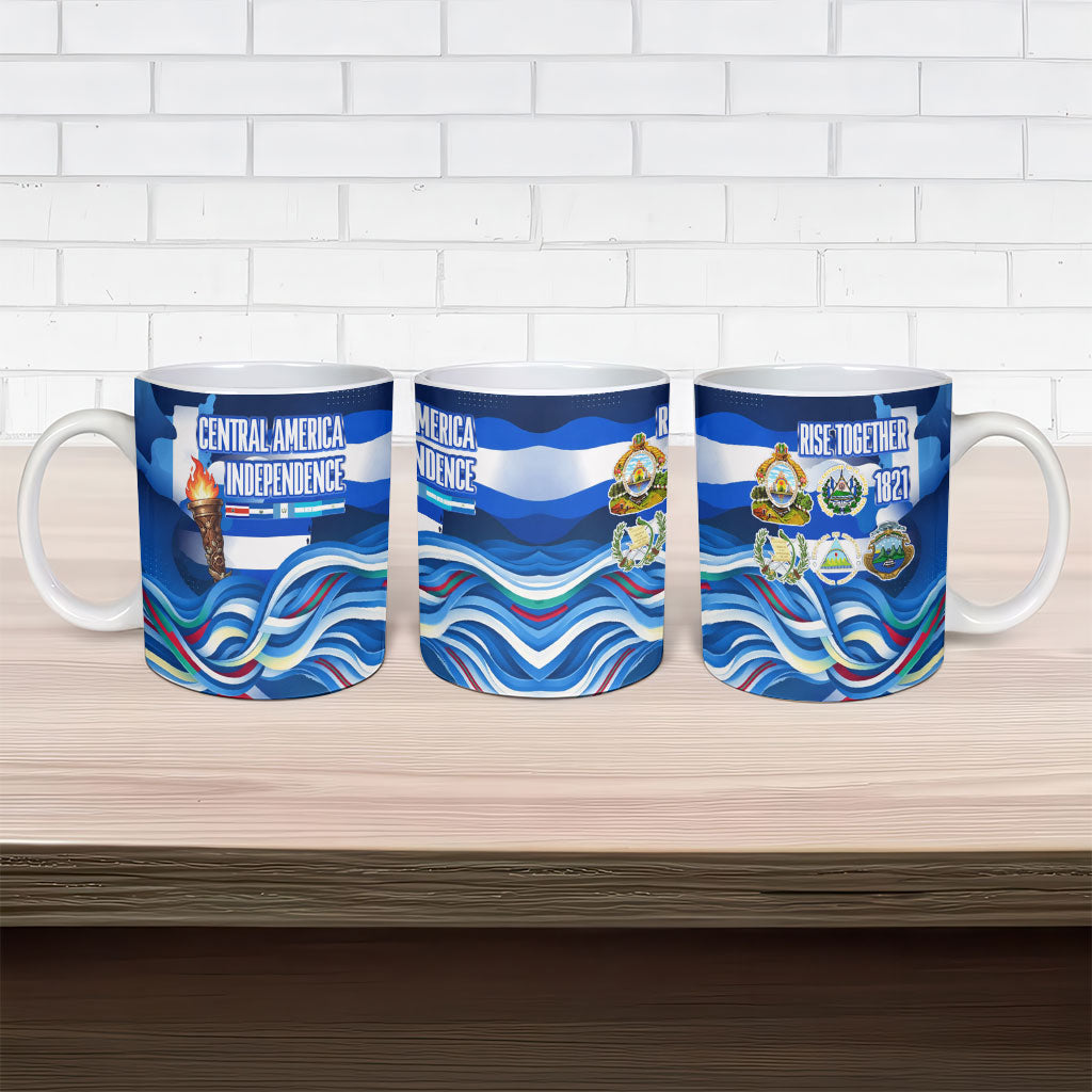 Central America Independence Rise Together Ceramic Mug Blue White Flag Map Crest Torch Independence Day