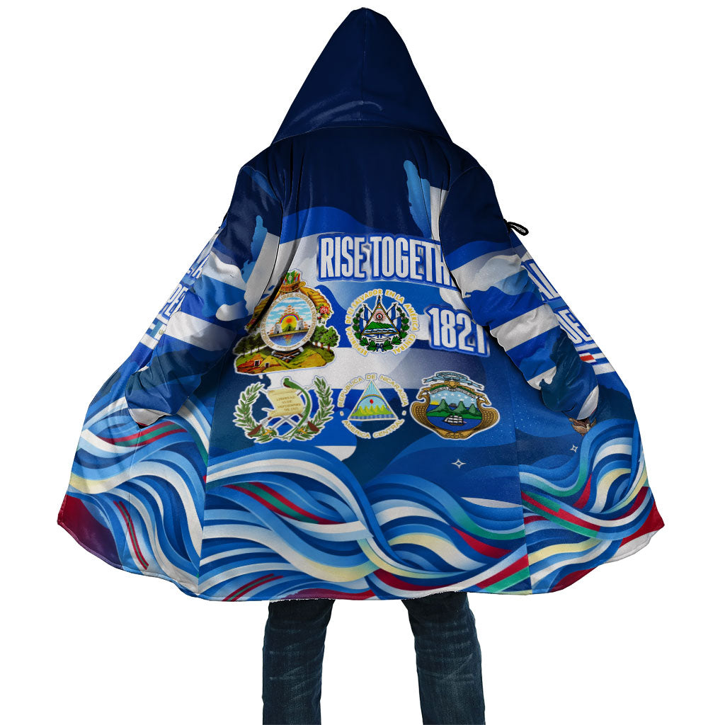 Central America Independence Rise Together Cloak Blue White Flag Map Crest Torch Independence Day