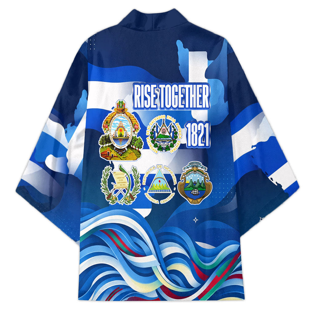 Central America Independence Rise Together Kimono Blue White Flag Map Crest Torch Independence Day
