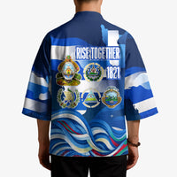 Central America Independence Rise Together Kimono Blue White Flag Map Crest Torch Independence Day