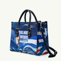Central America Independence Rise Together Leather Bag Blue White Flag Map Crest Torch Independence Day