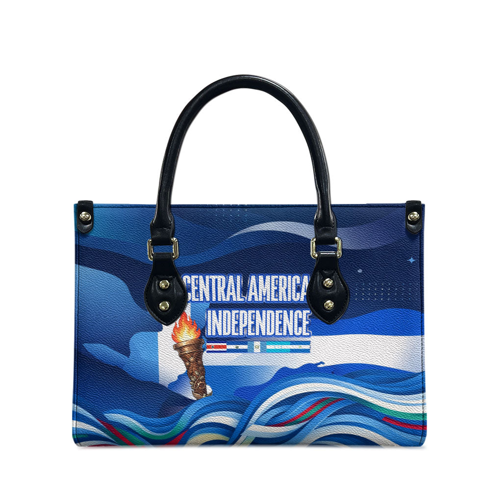 Central America Independence Rise Together Leather Bag Blue White Flag Map Crest Torch Independence Day