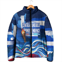 Central America Independence Rise Together Padded Jacket Blue White Flag Map Crest Torch Independence Day