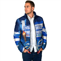 Central America Independence Rise Together Padded Jacket Blue White Flag Map Crest Torch Independence Day