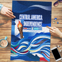Central America Independence Rise Together Puzzle Blue White Flag Map Crest Torch Independence Day