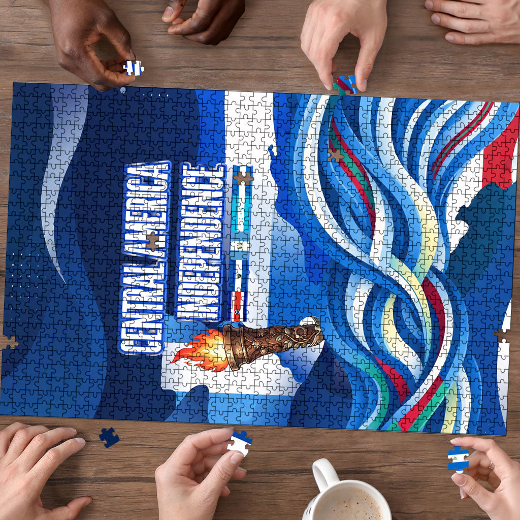 Central America Independence Rise Together Puzzle Blue White Flag Map Crest Torch Independence Day
