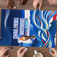 Central America Independence Rise Together Puzzle Blue White Flag Map Crest Torch Independence Day