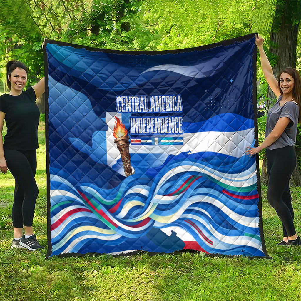Central America Independence Rise Together Quilt Blue White Flag Map Crest Torch Independence Day